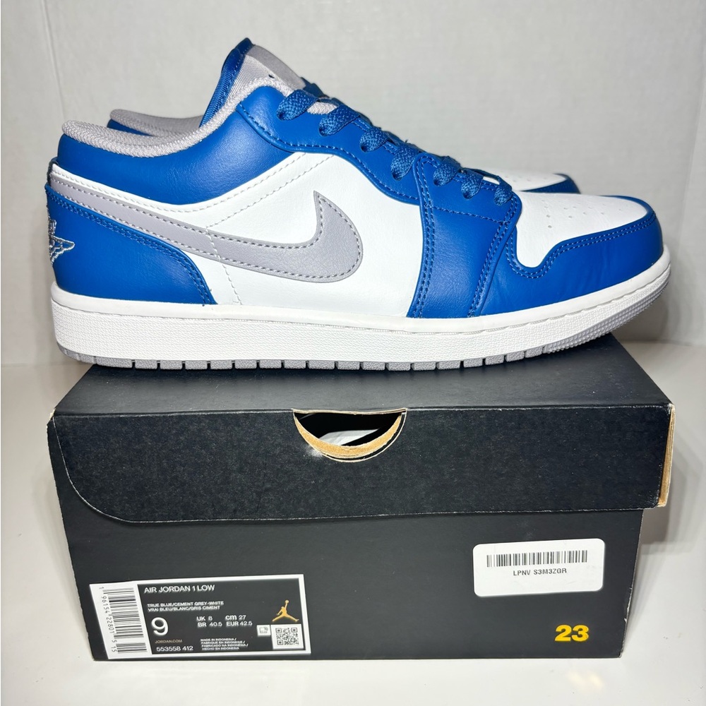 Air Jordan 1 Low True Blue Cement - 553558-412 - Size 9